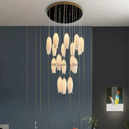 Decorbites™ Elegante Tulpen-Treppenleuchter: Luxuriöse Dekor-Hängeleuchte LED-Lampe für Lobby, Restaurant, Hotel.