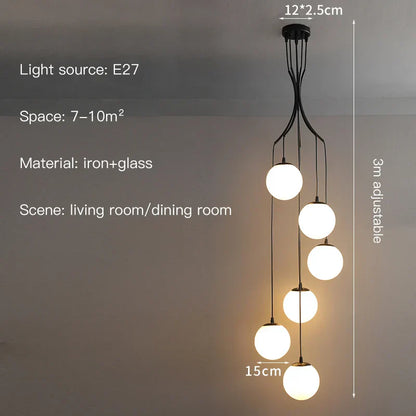 Decorbites™ Glas-Kugel-LED-Kronleuchter, moderner minimalistischer Loft-Villa-Treppenhaus-Dekor