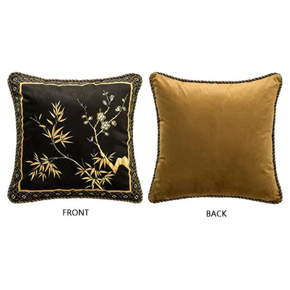 Decorbites™ Bambus Schwarz Gold Lendenkissenbezüge – Orientalischer Chinesischer Stil Luxus 30x50 cm
