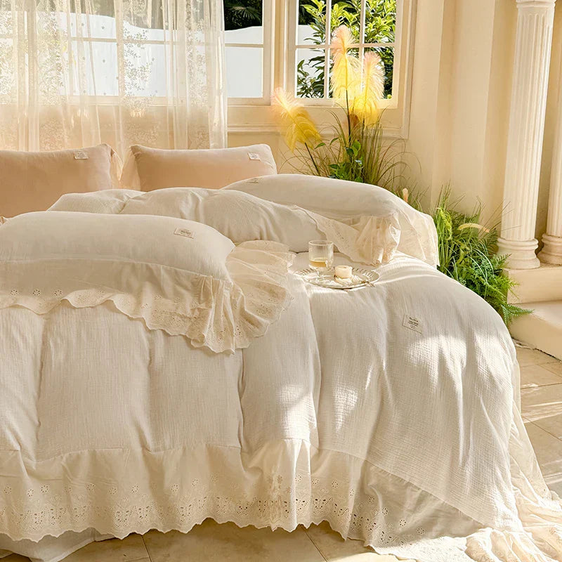 Decorbites™ Spitzen-Volants Prinzessin Hochzeits-Bettwäsche-Set aus reinem Baumwollstoff hautfreundlich