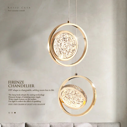 DecorBites™ Crystal Ring Pendant Light: Rotatable Luxury Bedside Lighting for Bedroom