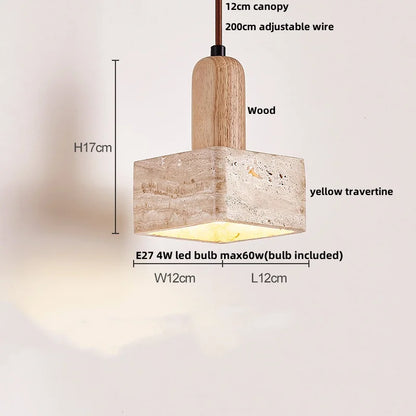 Decorbites™ LED-Drehknopf-Schalter-Pendant-Lampe Gelber Travertin Kupfer Wabi-Sabi Hängelampen