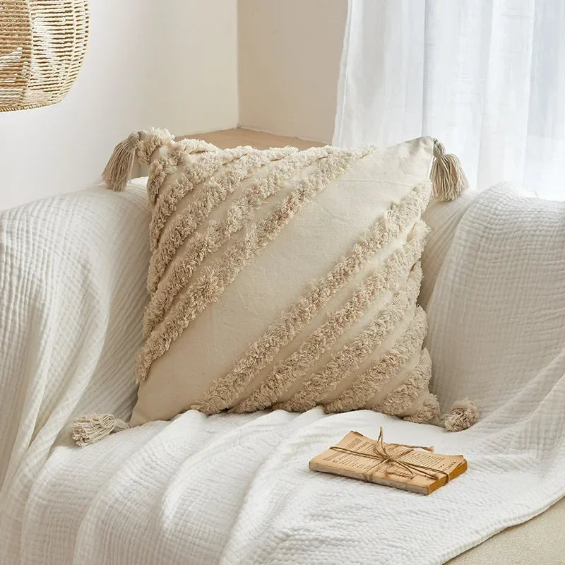 Decorbites™ Geometrisches Tufted Quasten Kissenbezug aus Baumwoll-Leinen Herbst-Kissenbezug