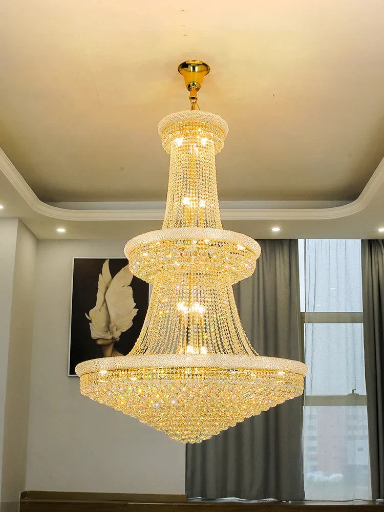 Modern Crystal Staircase Chandelier in Gold or Black