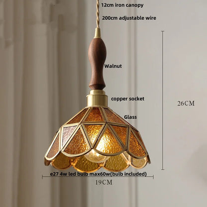 DecorBites™ LED Wood Walnut & Green Glass Pendant Light - Nordic Modern Style