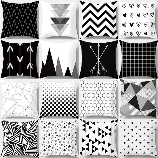 Decorbites™ Herz-Streifen-Kissenbezüge | Schwarz & Weiß Polyester Polsterbezüge