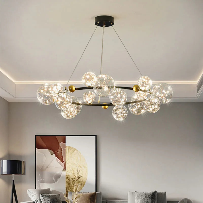 Decorbites™ Goldener Ring-Glasball-Lüster mit Fernbedienung für Wohn- und Esszimmer