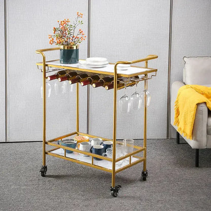 Decorbites™ Getränkewagen Weinregal Barkarren Glasbecherhalter Küche Esszimmer Schwarz Gold