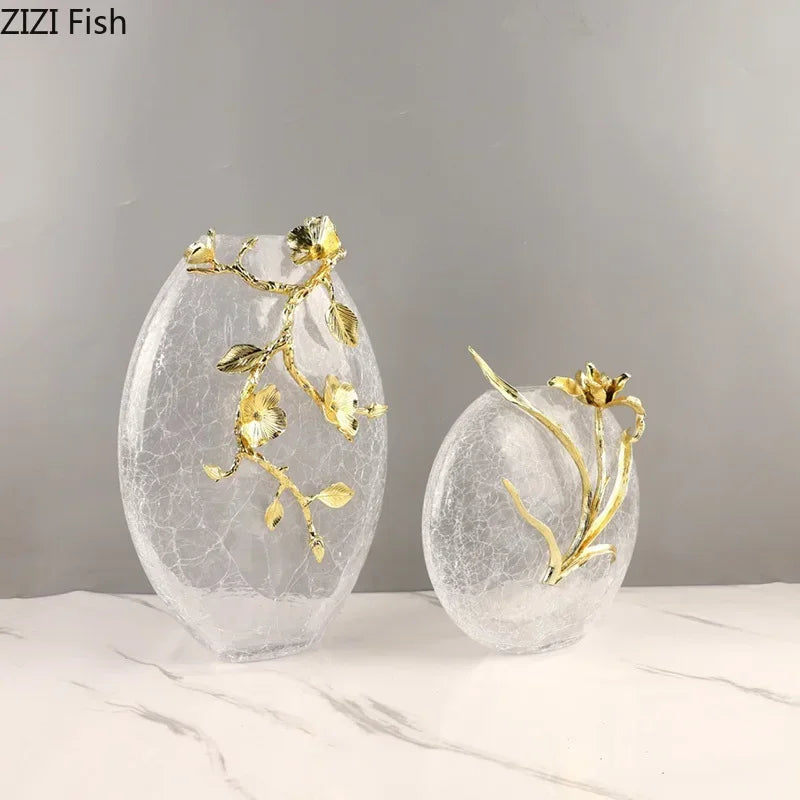 Decorbites™ Goldene Blüten-Glasvase als Schreibtischdekoration, ästhetische Blumenvasen, Raumdekoration