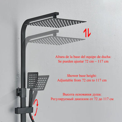 Decorbites™ Schwarze Messing-Duscharmatur-Set mit drehbarem Badewannen-Auslauf und Regendusche-Säule
