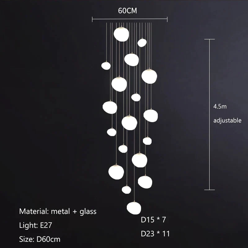 Decorbites™ Gregg Glass Hängeleuchte - Weiße LED-Kieselstein-Pendelleuchte für Villentreppen & Geschäfte