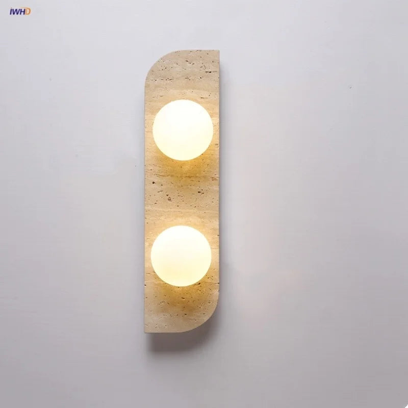 Decorbites™ LED Wandlampe 2 Glasball Weiß, Gelber Travertin-Stein Innenbeleuchtung