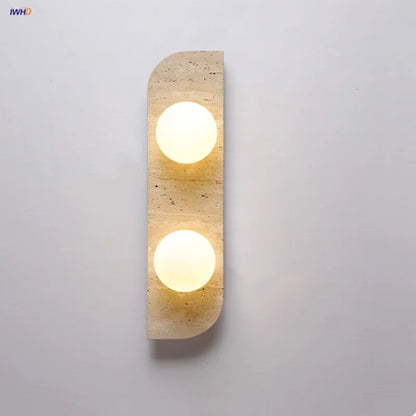 Decorbites™ LED Wandlampe 2 Glasball Weiß, Gelber Travertin-Stein Innenbeleuchtung