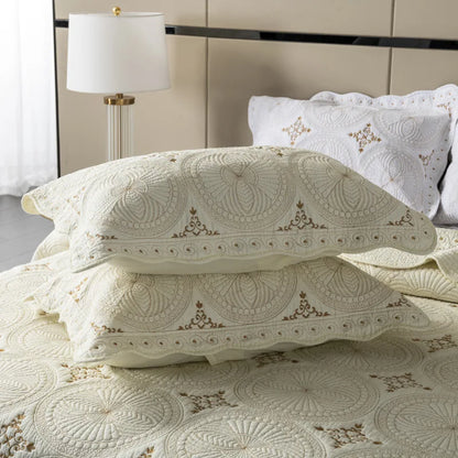 Decorbites™ Goldstickerei Baumwolle Boho-Steppdecke-Set - 3-teilig mit Überzug & Kissenbezug