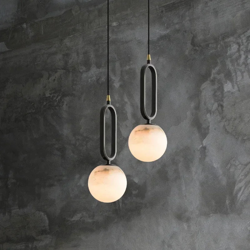 Nordic Marble Pendant Light With Polished Copper Accent