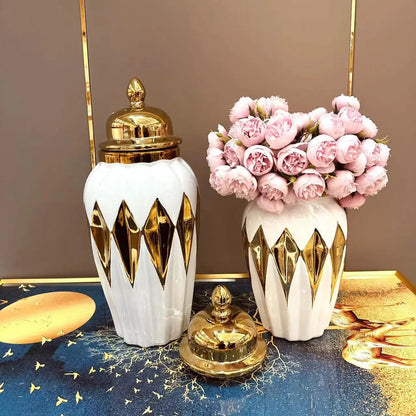 Decorbites™ Gold-Diamant-Check-Keramikvase - Vintage Handwerksdekoration
