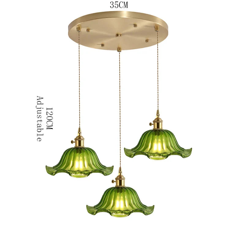 Korean Retro Glass Pendant Light With Wood Accent