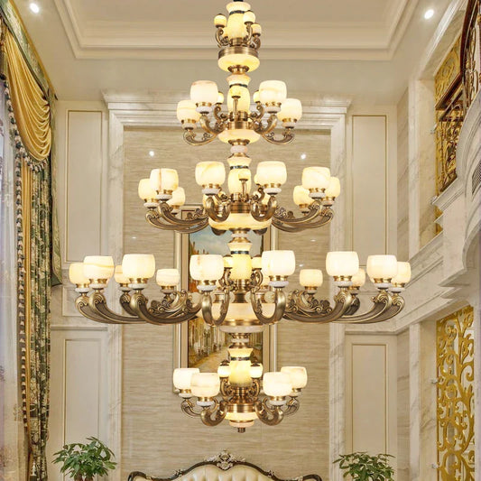 DecorBites™ Jade Chandelier: Stylish Chinese Zen Living Room Lamp for Duplex Building by Guangdong Zhongshan