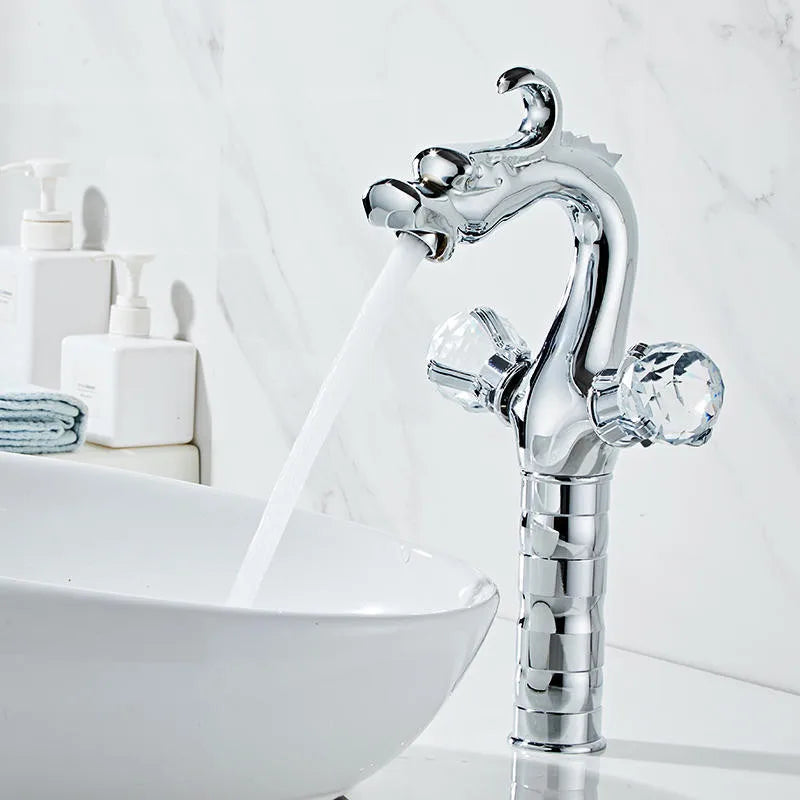 Gold Crystal Basin Faucet With Double Handles