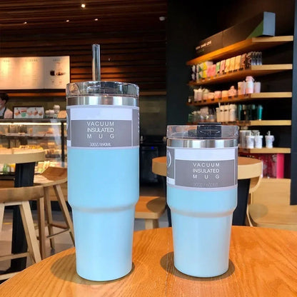 DecorBites™ Double Wall Insulated Stainless Steel Water Bottle with Straw - Large Capacity Mug