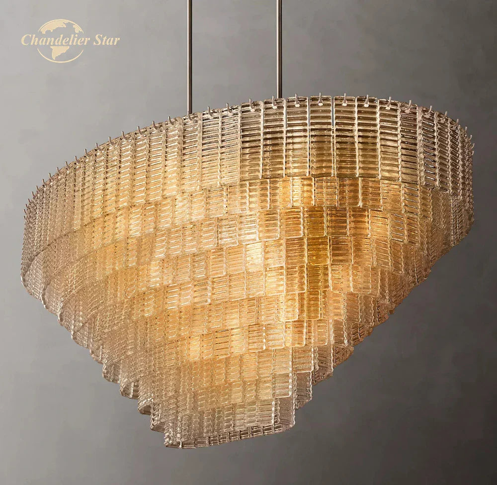 Decorbites™ Klar Rauchglas Oval LED Kronleuchter - Modern Retro Schwarz Metall-B