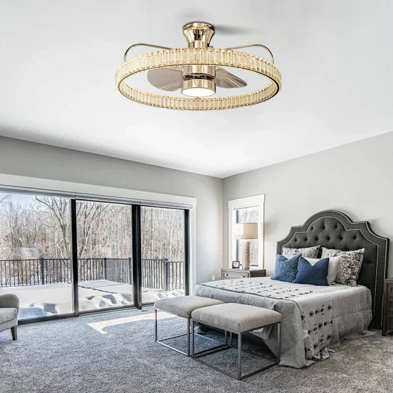 DecorBites™ Crystal LED Fan Light: 50W Remote Reversible Blade, Quiet, Timed, Invisible Design