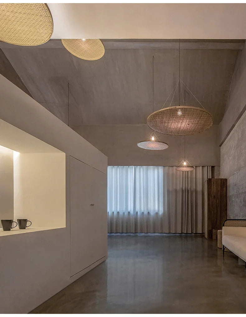 Japanisches Retro-Bambus-Handgefertigtes Restaurant-Pendant-Licht im Wabi-Sabi-Stil für Hotel-Bankettsäle, Unterkünfte und Teeräume