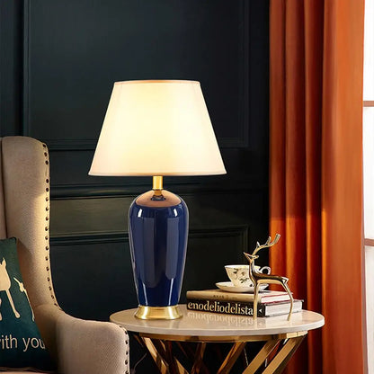 DecorBites™ Dark Blue Ceramic Table Lamp with Remote Control for Bedroom and Living Room