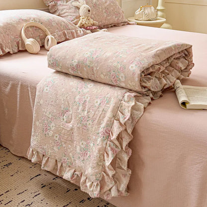 Decorbites™ Koreanische Baumwoll-Patchwork-Decke mit Spitze und Rüsche für den Sommer