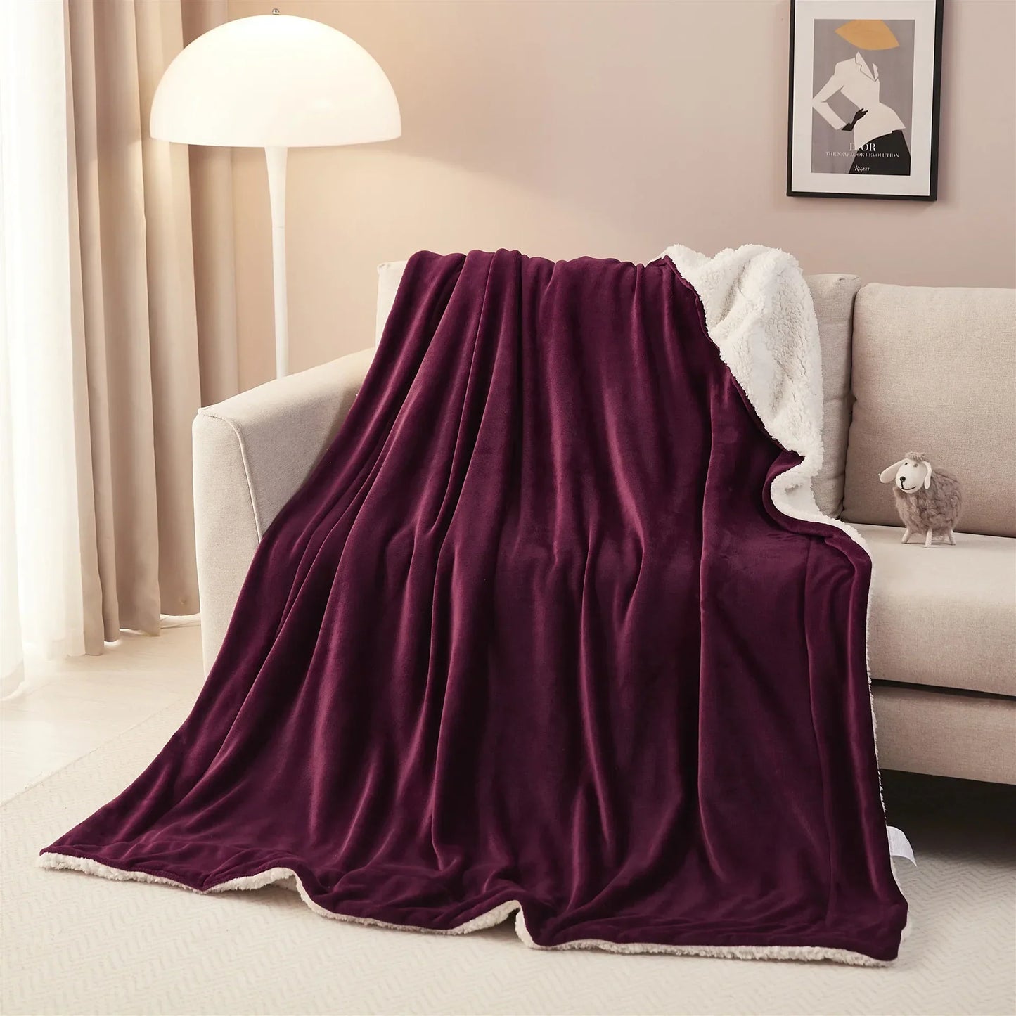DecorBites™ Cozy Sherpa Twin Blanket - Reversible Fleece and Velvet Plush Warm Winter Bed Throw