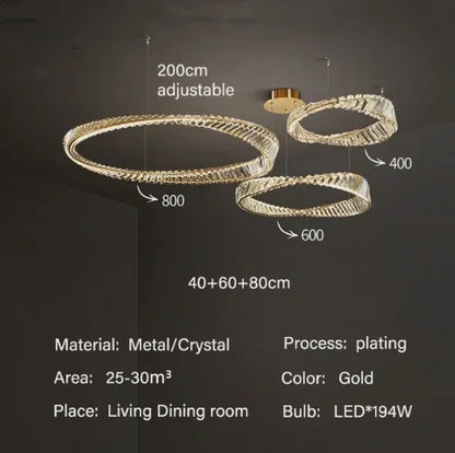 Decorbites™ DNA-Spirale Kristall-Lüster LED-Ring-Design für luxuriöses Wohnzimmer