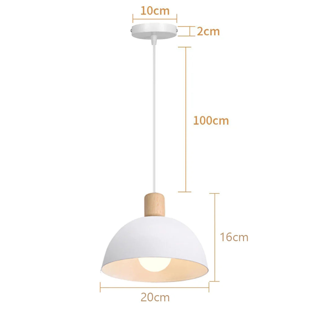 Nordic White Iron Pendant Light With Wood Accent