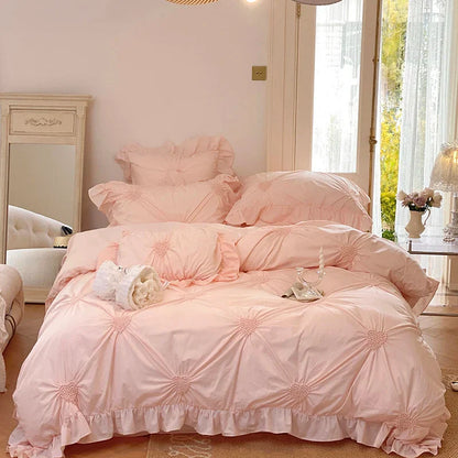 Decorbites™ Koreanische Prinzessin-Stil Bettwäsche-Set aus reinem Baumwollstoff mit Rüschen und Herzfalte