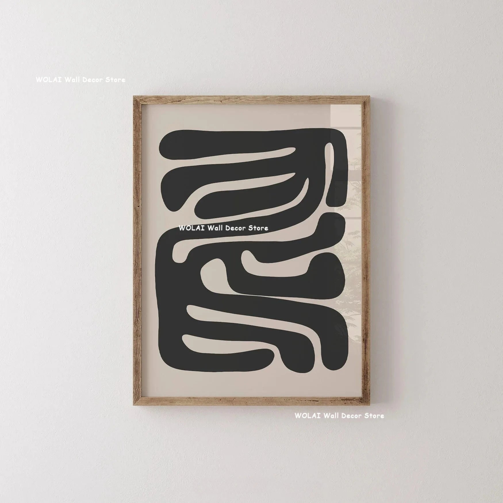 Abstract Moody Plant Art Canvas Print Mid-century Modern Beige Black Floral Line Wall Art Posters for Living Room Home Decor