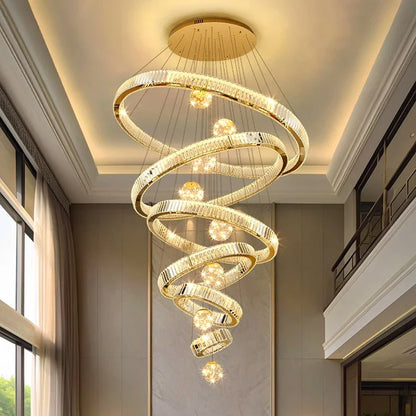 Modern Crystal Ring Staircase Chandelier Pendant Light