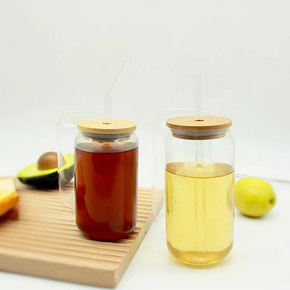 Decorbites™ Glasbecher-Set mit Bambusdeckel: Bubble Tea, Kaffee, Wein, Milchtee-Becher.
