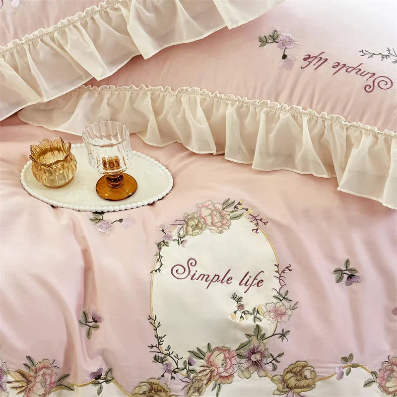 DecorBites™ Flowers Lace Ruffles Princess Wedding Bedding Set 1000TC Egyptian Cotton Collection
