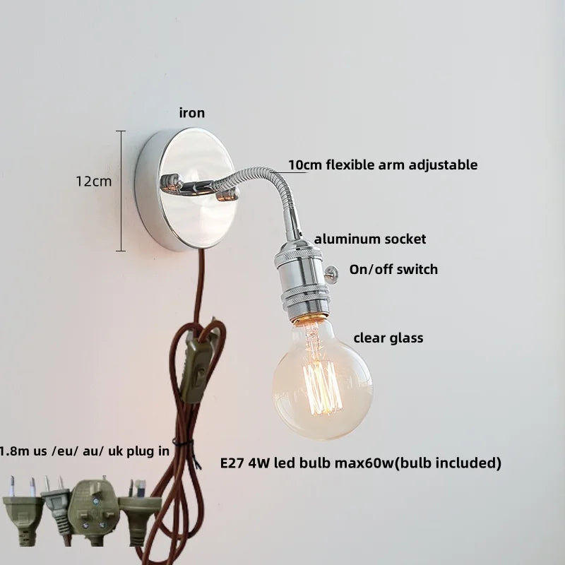 DecorBites™ Adjustable Arm LED Wall Light Fixture with Pull Chain Switch, White Glass