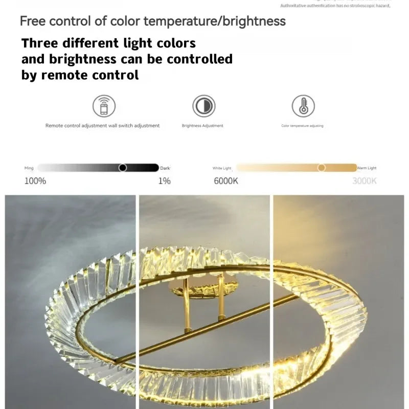 Decorbites™ Goldener Ring-Kristall-LED-Deckenleuchter für Schlafzimmer, Wohnzimmer und Flur
