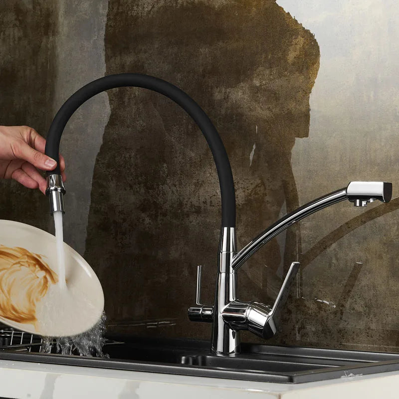 Decorbites™ Schwarzer Küchenarmatur mit Wandmontage, 360° Drehung und Wasserfilter