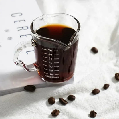 DecorBites™ Glass Espresso Measuring Cup Double Mouth Clear Scale Milk Latte Jug