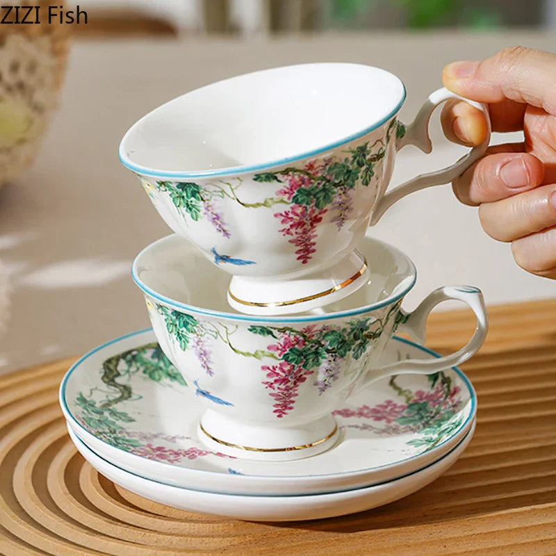 DecorBites™ Green Willow Porcelain Tea Cup & Saucer Set - Elegant Tableware and Coffee Mug