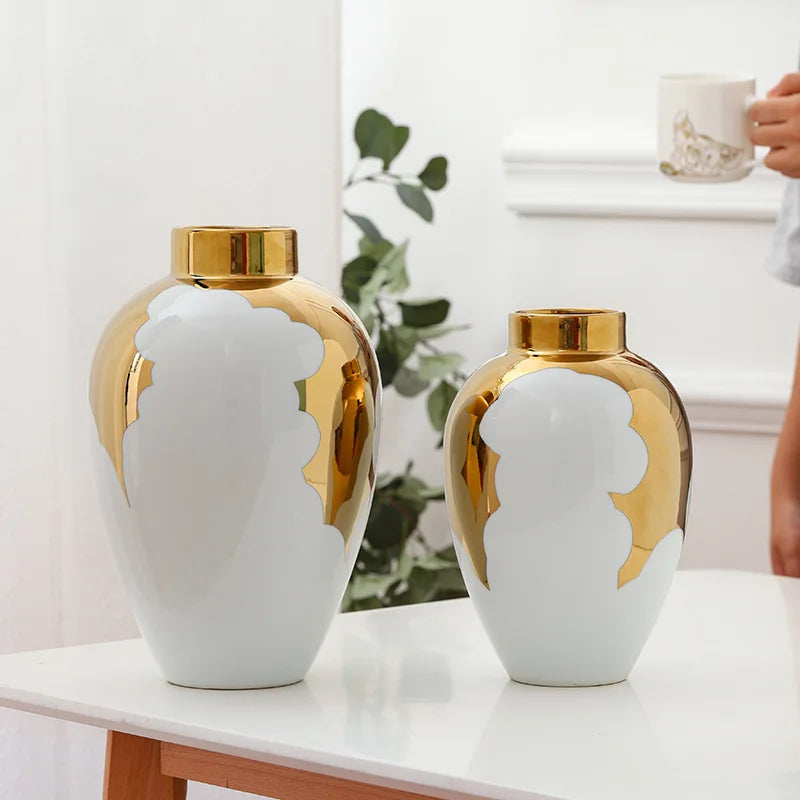 Gold White Ceramic Vase