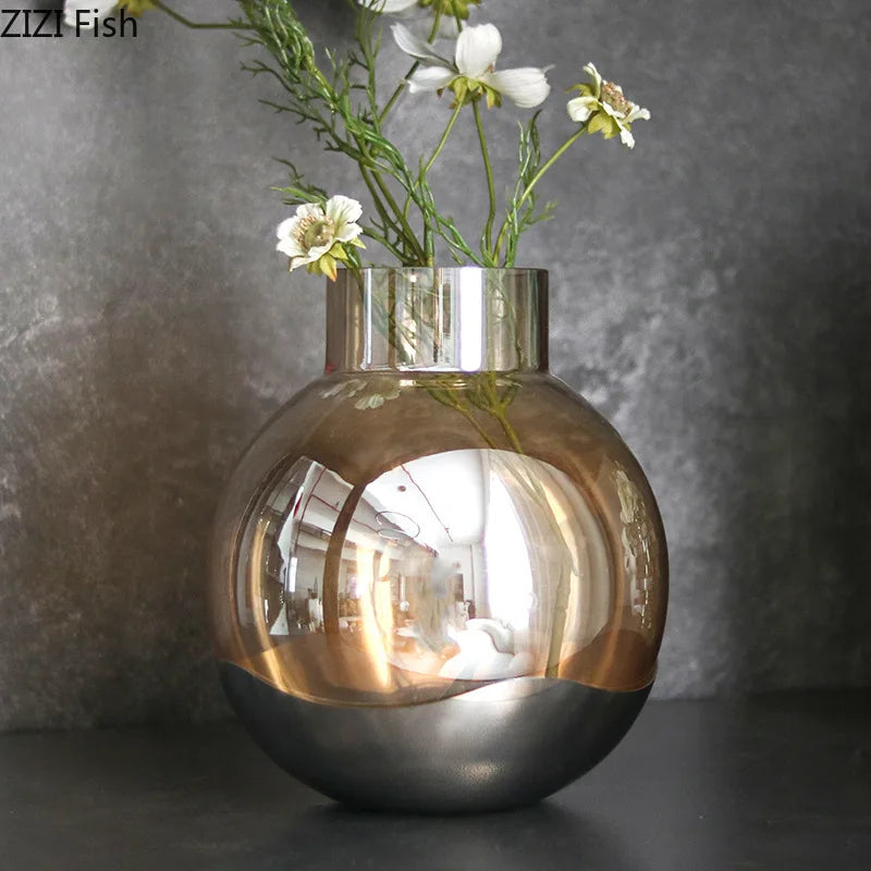 Decorbites™ Bernsteinglas-Vase Schreibtischdekoration Rund Blütenraum-Dekor