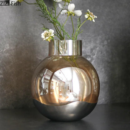 Decorbites™ Bernsteinglas-Vase Schreibtischdekoration Rund Blütenraum-Dekor