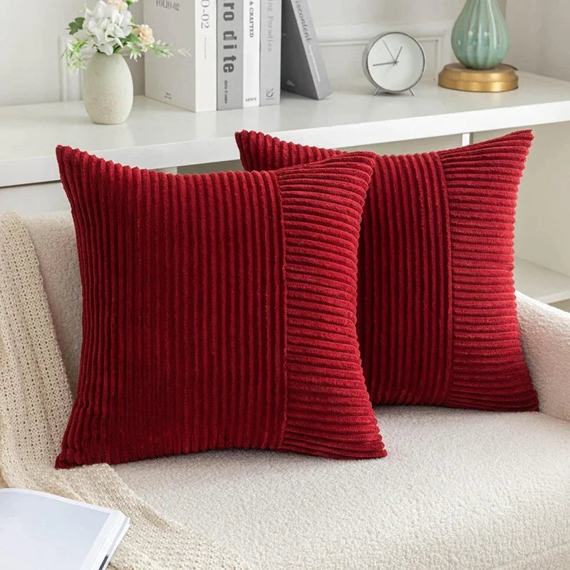 DecorBites™ Corduroy Patchwork Striped Christmas Cushion Covers - Set of 2