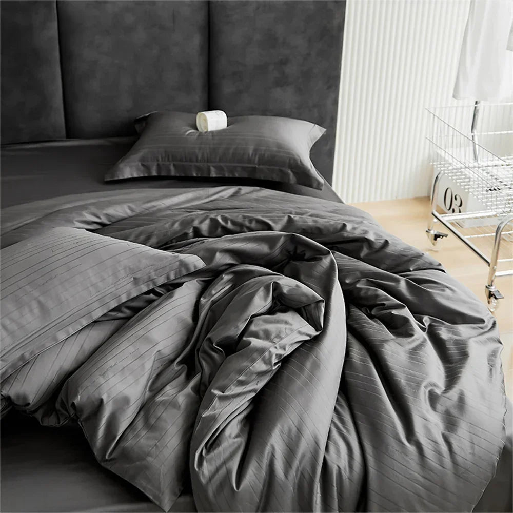 Decorbites™ Graue Linien Streifen Bettbezug-Set Baumwolle Satin Jacquard Queen King Größe