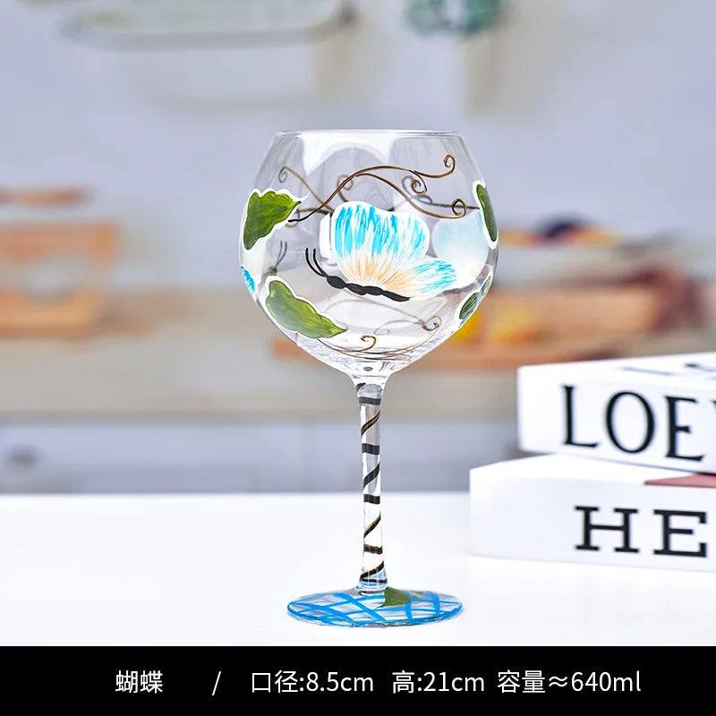 Decorbites™ Kristall-Handbemalter Blumen-Weinkelch - Chinesisches Antikes Rotweinglas