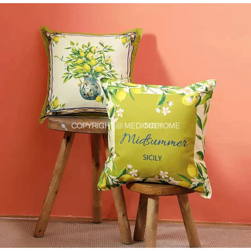 Decorbites™ Zitronen-Print Chenille Kissenbezug 45x45 cm - Wasserdicht Nordisches DekorCase