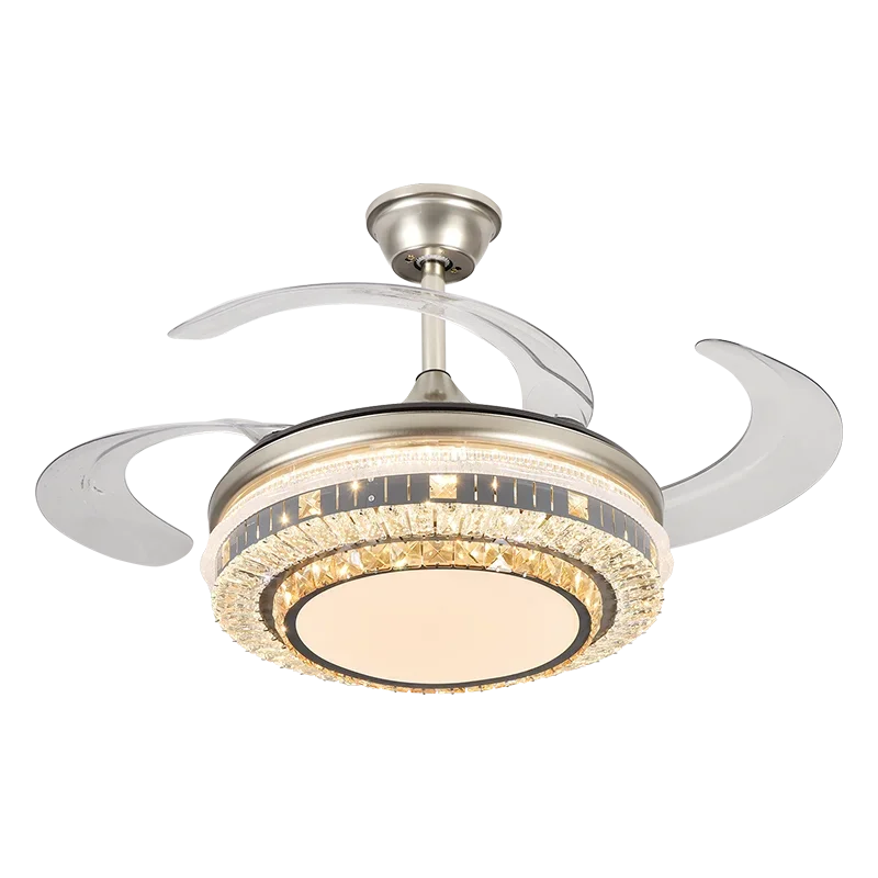 Gold Crystal Ceiling Fan 48-Inch Retractable Blades